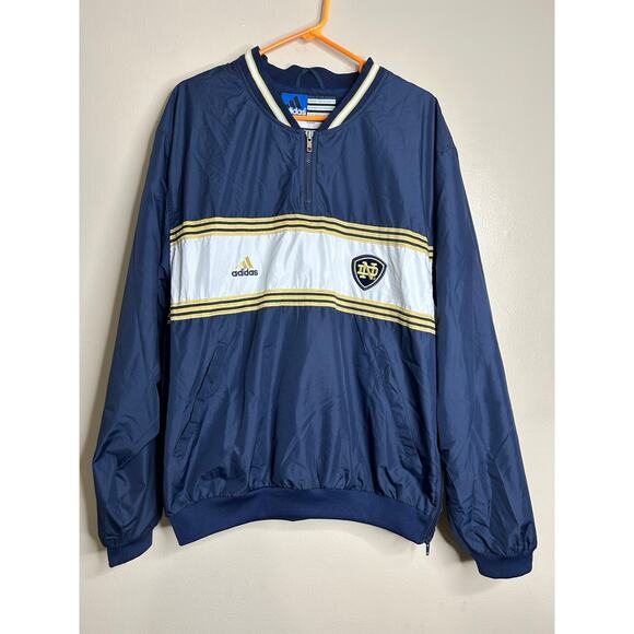 Notre Dame Fighting Irish Adidas Mens Jacket Navy White Color Block 1/4 Zip Med - Picture 1 of 5
